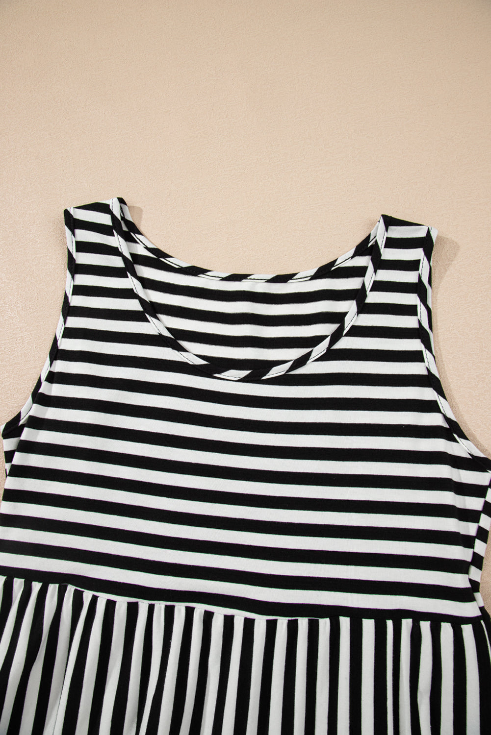 Black Stripe U Neck Sleeveless Loose Fit Mini Dress