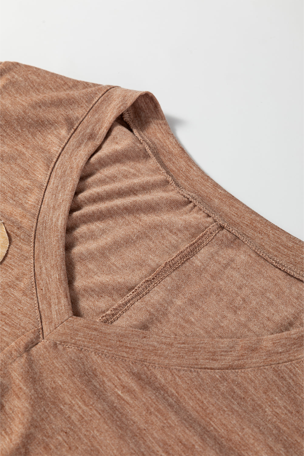 Straw Yellow Floral Patchwork V Neck Long Sleeve T Shirt